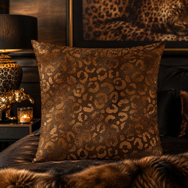 Coussin Imprimé animalier léopard métallisé bronze (Créateur téléchargé)