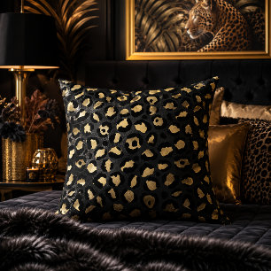 Coussin Imprimé animalier léopard noir et or