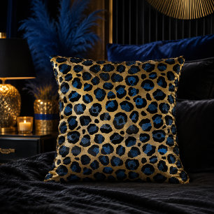 Coussin Imprimé animalier léopard or et bleu