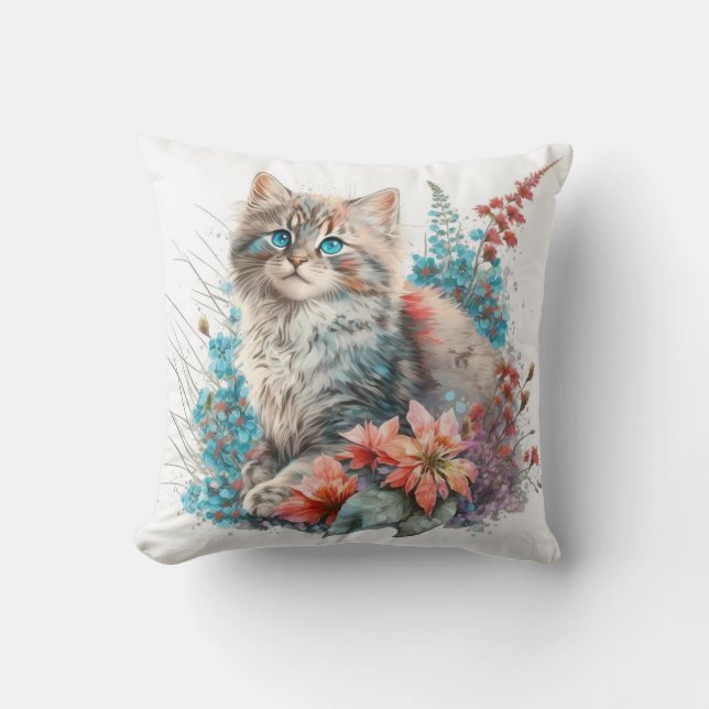 Coussin Imprimé aquarelle adorable de chatons sibériens (Recto)