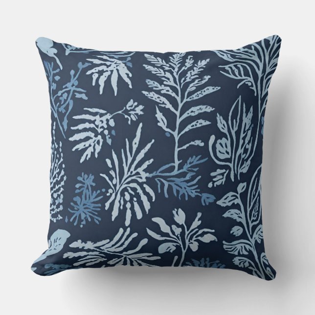Coussin Imprimé botanique bleu marine et bleu clair (Recto)