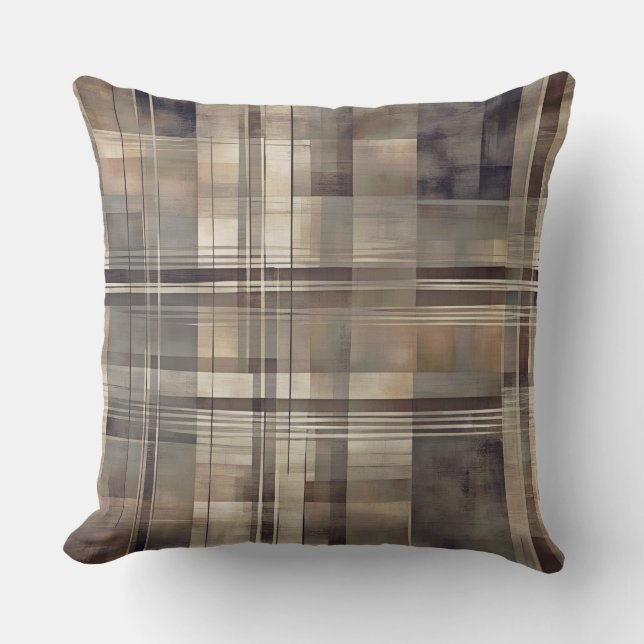 Coussin Imprimé carreaux rustique marron foncé gris chaud  (Recto)