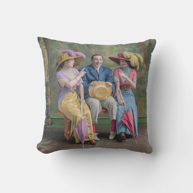 Coussin imprimé d'artistes de vaudeville vers 1910 (Recto)