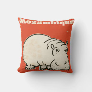 Coussin imprimé de l'affiche de voyage hippo Mozambique