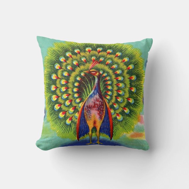 Coussin imprimé de paon amusant (Recto)