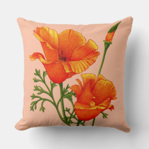 Coussin imprimé de pavot orange en Californie