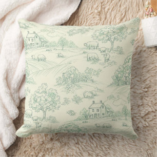Coussin Imprimé de toile de ferme animale pastoral vert at