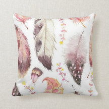 Coussin imprimé en plumes de sauce rose/mauve mult