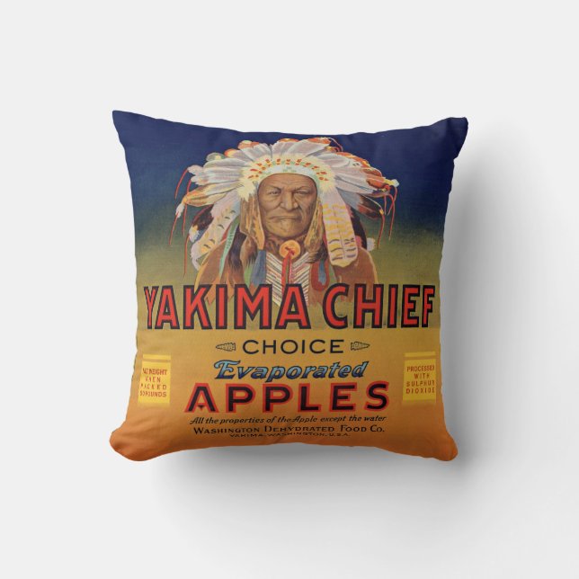 Coussin Imprimé étiquette de pommes évaporé par le chef Ya (Recto)