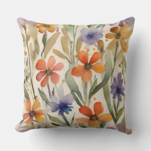 Coussin Imprimé floral coloré de fleur sauvage terreux