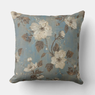 Coussin Imprimé floral marron bleu clair rustique