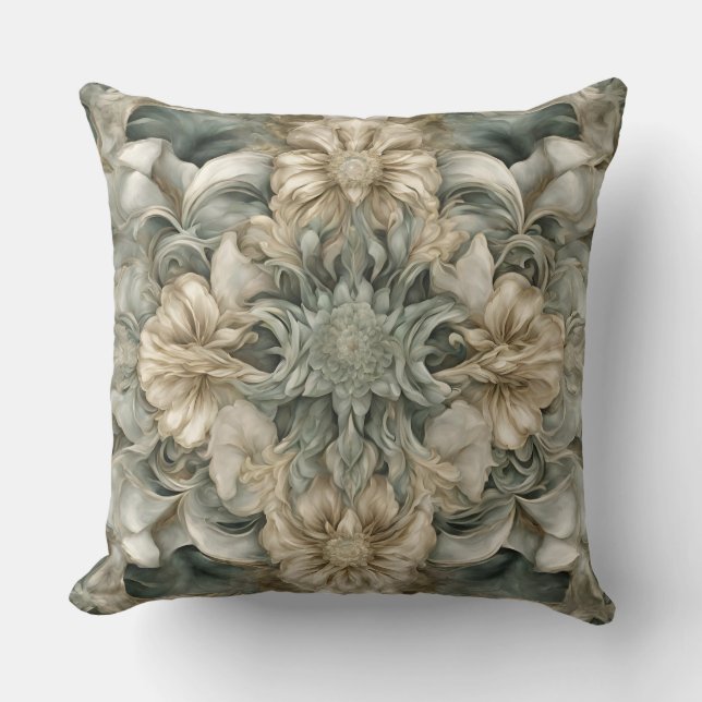 Coussin Imprimé floral vert sauge fantaisiste (Recto)