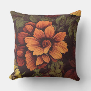 Coussin Imprimé floral vintage couleur rouille