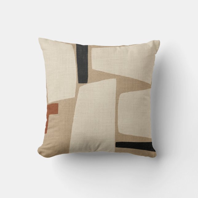 Coussin Imprimé géométrique patchwork ivoire taupe (Recto)