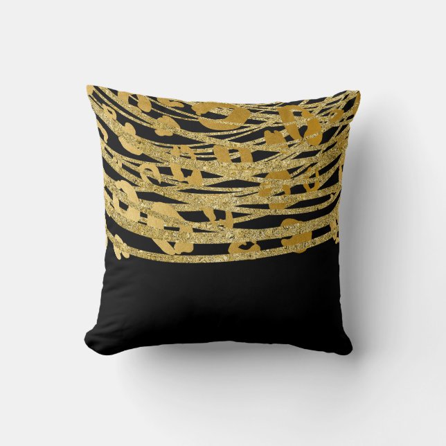 Coussin Imprimé Glam léopard guépard noir or doré (Recto)