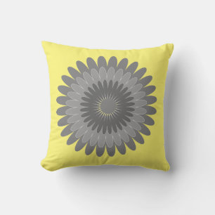 Coussin imprimé gris et jaune,