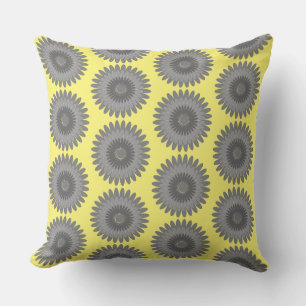 Coussin imprimé gris et jaune,