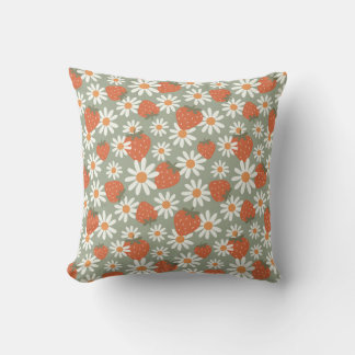 Coussin Imprimé groovy de marguerite et de fraise Été Prin