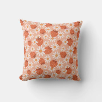 Coussin Imprimé groovy de marguerite et de fraise Été Prin