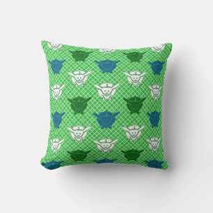 Coussin imprimé lapin japonais, vert, bleu et blanc