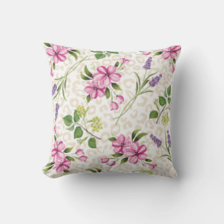 Coussin  Imprimé léopard chic et botanique florale rose