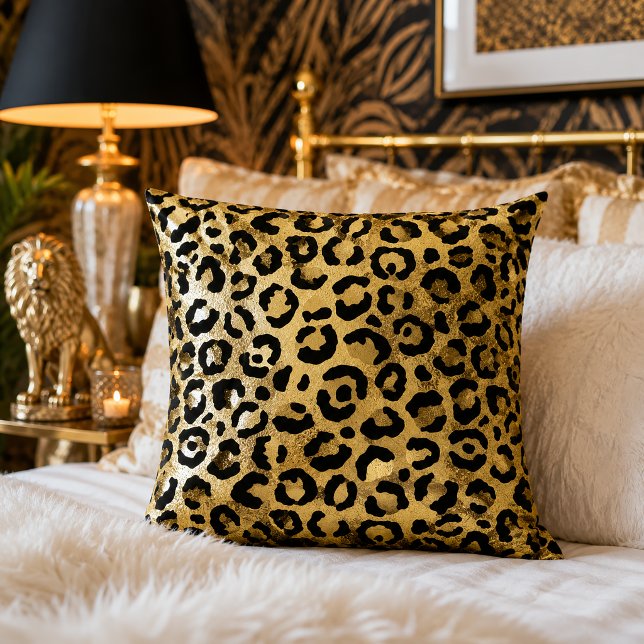 Coussin Imprimé léopard doré et noir, motif animal (Créateur téléchargé)