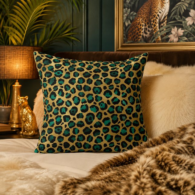Coussin Imprimé léopard doré et sarcelle Glam (Créateur téléchargé)