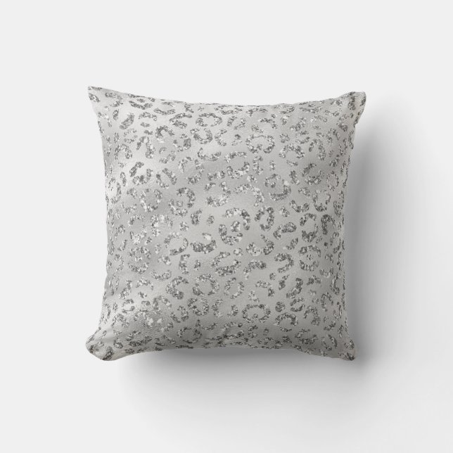 Coussin Imprimé léopard gris argenté moderne élégant anima (Recto)