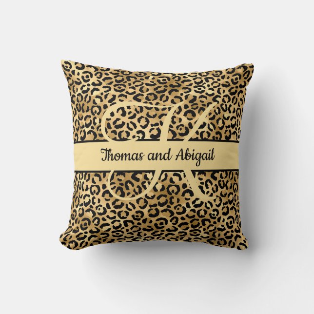 Coussin Imprimé léopard noir or Monogrammé Animal  (Recto)