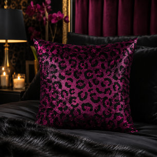 Coussin Imprimé métallisé léopard bordeaux Motif animal