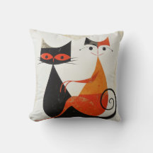 Imprimé Mid Century Art Cat Duo