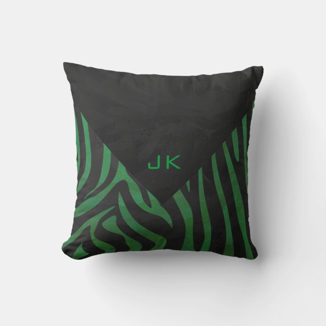 Coussin Imprimé noir et vert Monogramme Zèbre (Recto)