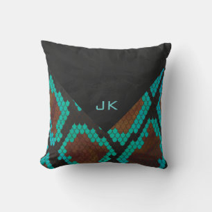 Coussin Imprimé serpent brun et sarcelle Monogram