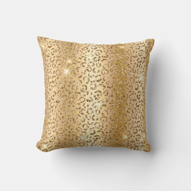 Coussin Imprimé Taches de Léopard Pailleté et Or Métallisé (Recto)