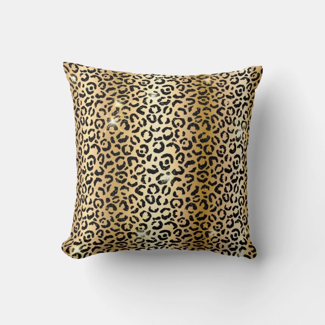 Coussin Imprimé taches de léopard pailleté or et noir Glam (Recto)