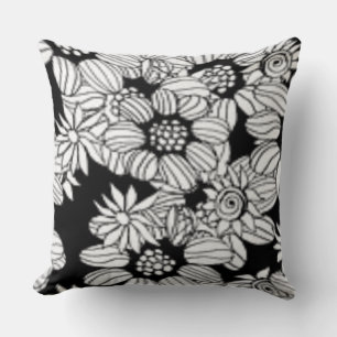 Coussin Imprimé tendance noir et blanc à motifs floraux jo