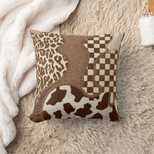 Coussin Imprimé Vache Marron Ondulé Marron à Carreaux Esth