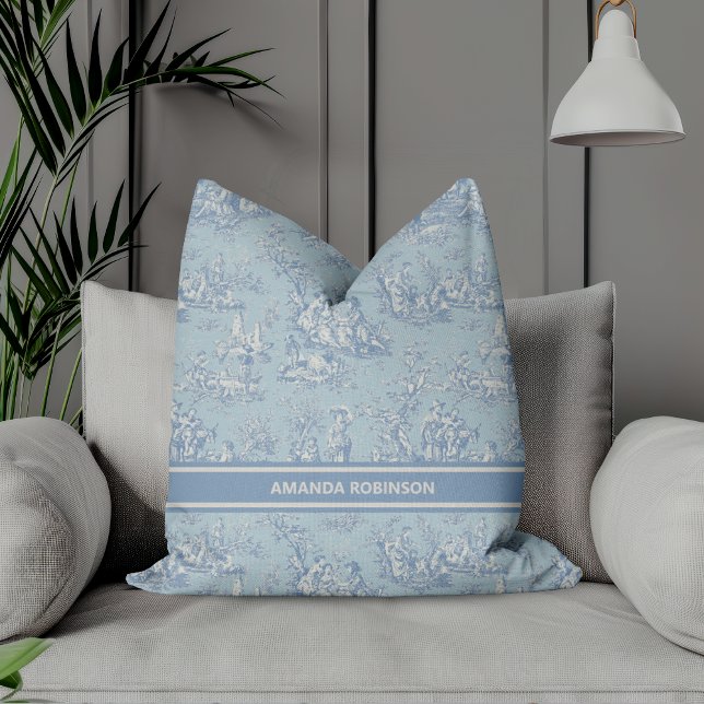 Coussin Imprimé vintage bleu gris toile de jouy (Créateur téléchargé)