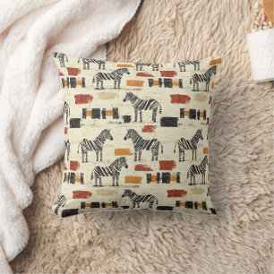 Coussin Imprimé vintage safari bohème zèbre rustique