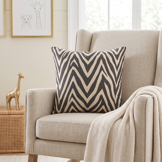 Coussin Imprimé zèbre beige et gris charbon (Créateur téléchargé)