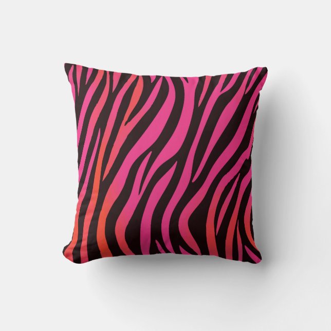 Coussin Imprimé zèbre orange et rose vibrant (Recto)