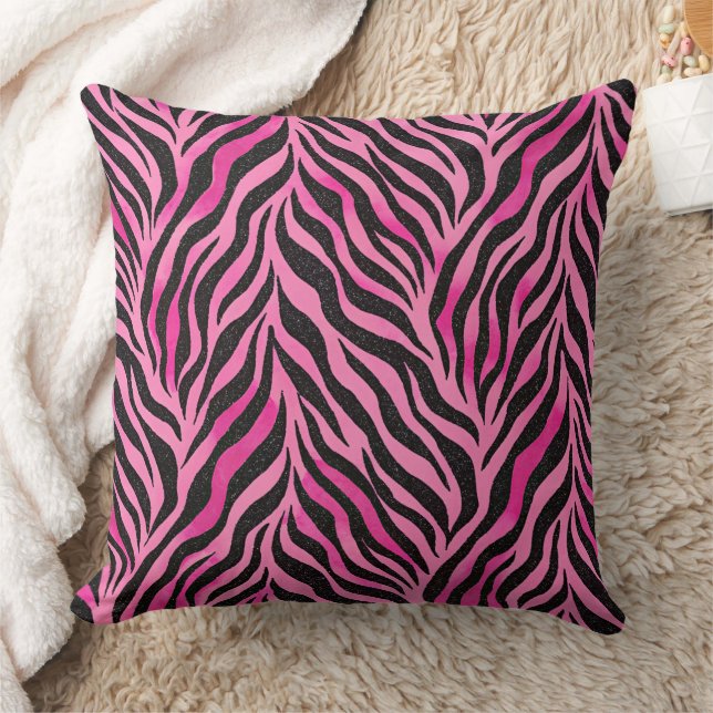 Coussin Imprimé Zèbre Rose Vibrant et Noir (Couverture)