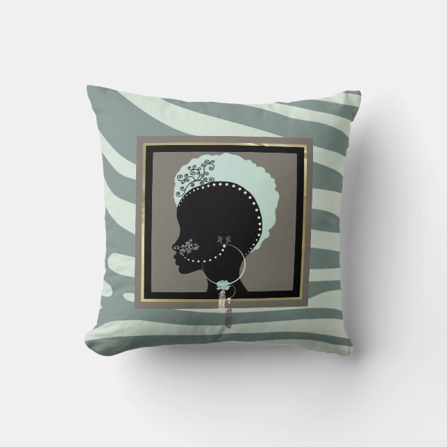 Coussin Imprimé zèbre vert menthe et noir (Recto)