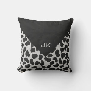 Coussin Imprimés dalmatiens noir et blanc monogramme