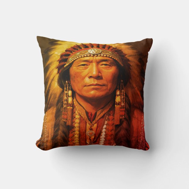 Coussin In Full Dress a Native American Indian Chief on a  (Recto)