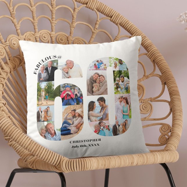 Coussin Incroyable à 60 ans Photomontage 60e anniversaire  (Créateur téléchargé)