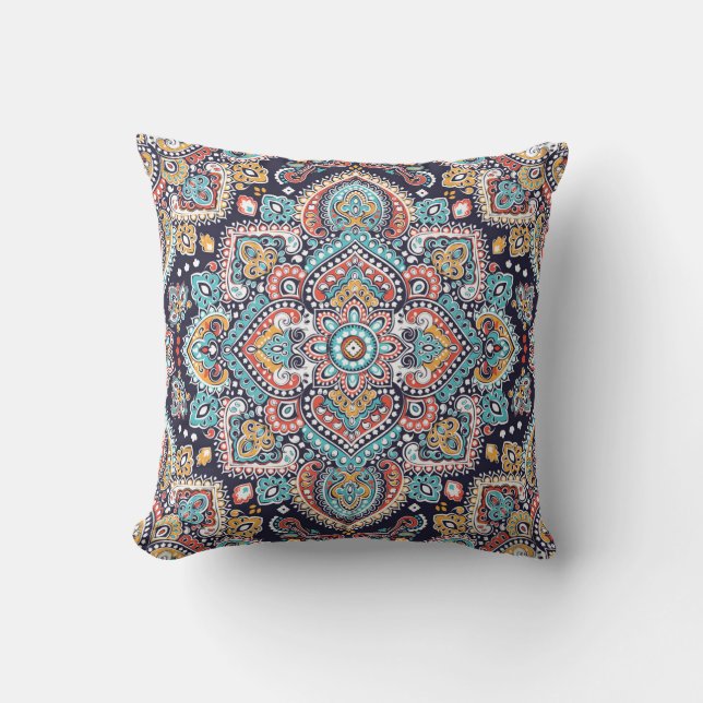 Coussin Indian Paisley : Motif ethnique mandala (Recto)