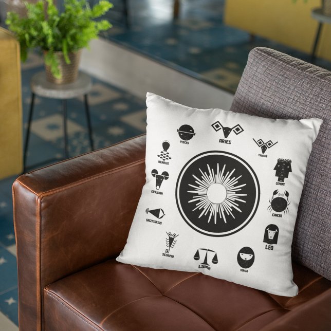 Coussin Indian Zodiac - 12 Vedic Signs in Geometric Style (Rest with the Signs of the Stars.)