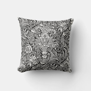 Coussin Indien de William Morris, noir et blanc