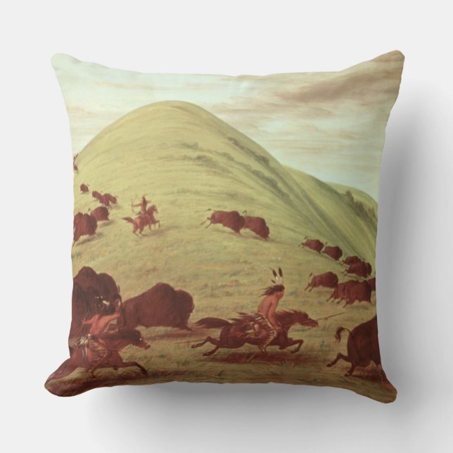 Coussin Indiens de Sioux chassant le buffle, 1835 (huile (Recto)